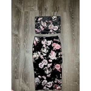 NWOT floral velvet two piece body con dress